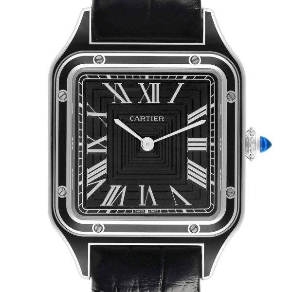 Cartier Santos Dumont Large Black Strap Steel Mens Watch WSSA0046 Unworn