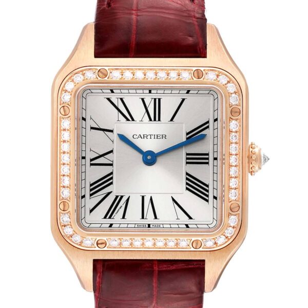 Cartier Santos Dumont Rose Diamond Bezel Ladies Watch WJSA0017 Box Card