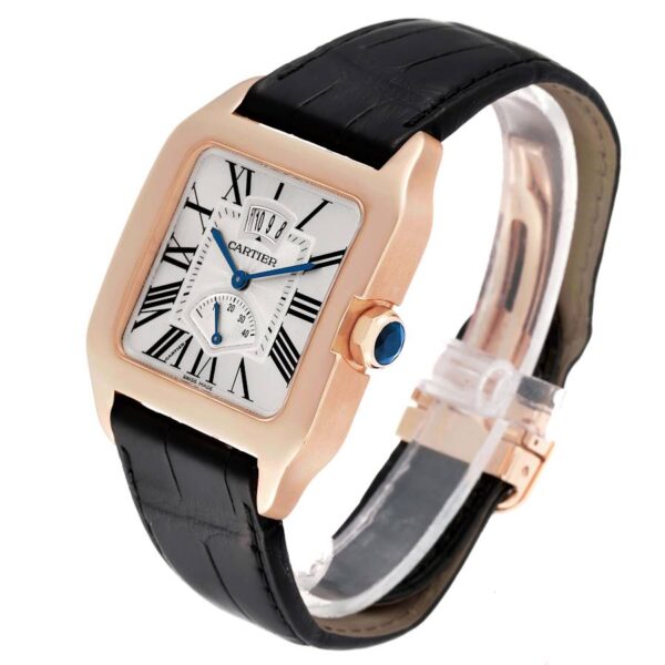 Cartier Santos Dumont Rose Gold Silver Dial Black Strap Mens Watch W2020067 - Image 7