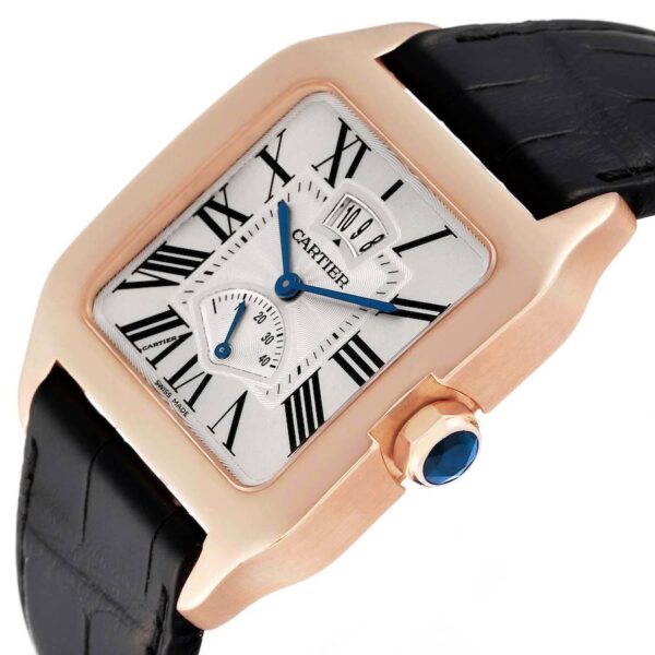 Cartier Santos Dumont Rose Gold Silver Dial Black Strap Mens Watch W2020067 - Image 6