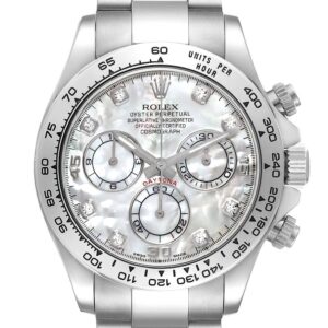 Rolex Cosmograph Daytona White Gold MOP Diamond Dial Mens Watch 116509 Box Card