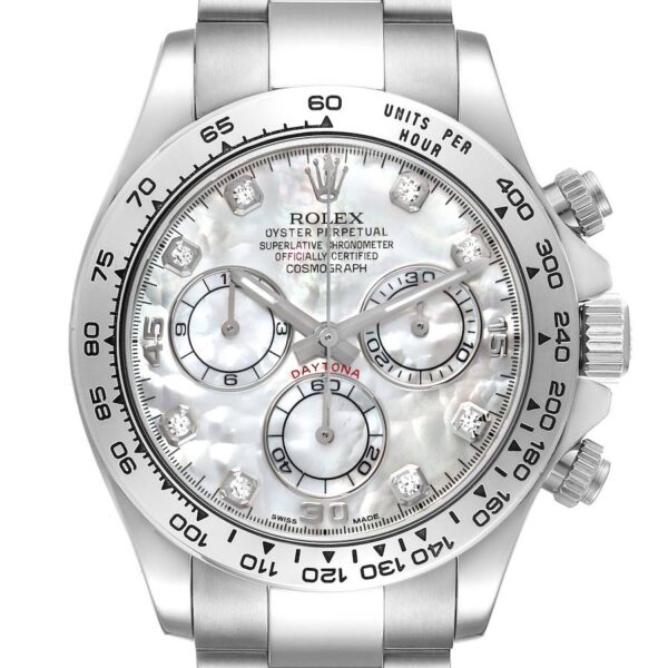 Rolex Cosmograph Daytona White Gold MOP Diamond Dial Mens Watch 116509 Box Card