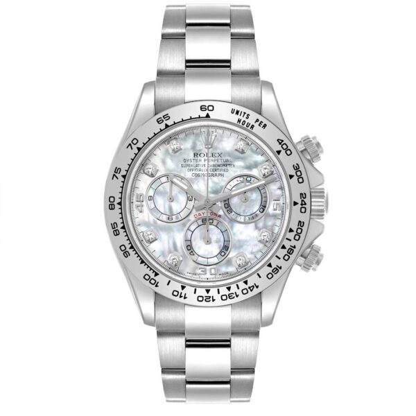 Rolex Cosmograph Daytona White Gold Mother of Pearl Diamond Dial Mens Watch 116509 - Image 3