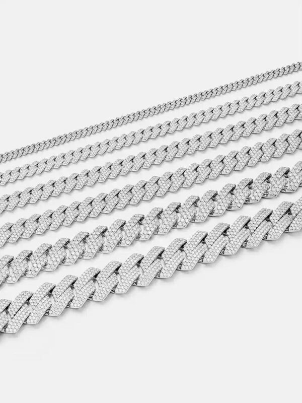 S925 Moissanite Prong Cuban Chain