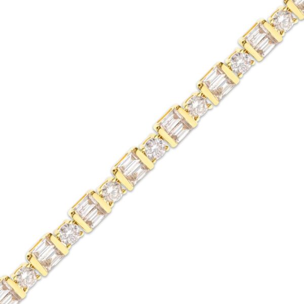 Round & Baguette-Cut Diamond Bracelet 5 ct tw 14K Yellow Gold 7.25" - Image 2