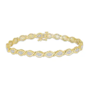 Diamond Marquise Link Bracelet 1 ct tw 10K Yellow Gold 7.25"