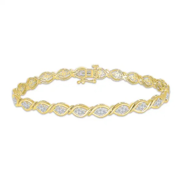 Diamond Marquise Link Bracelet 1 ct tw 10K Yellow Gold 7.25"