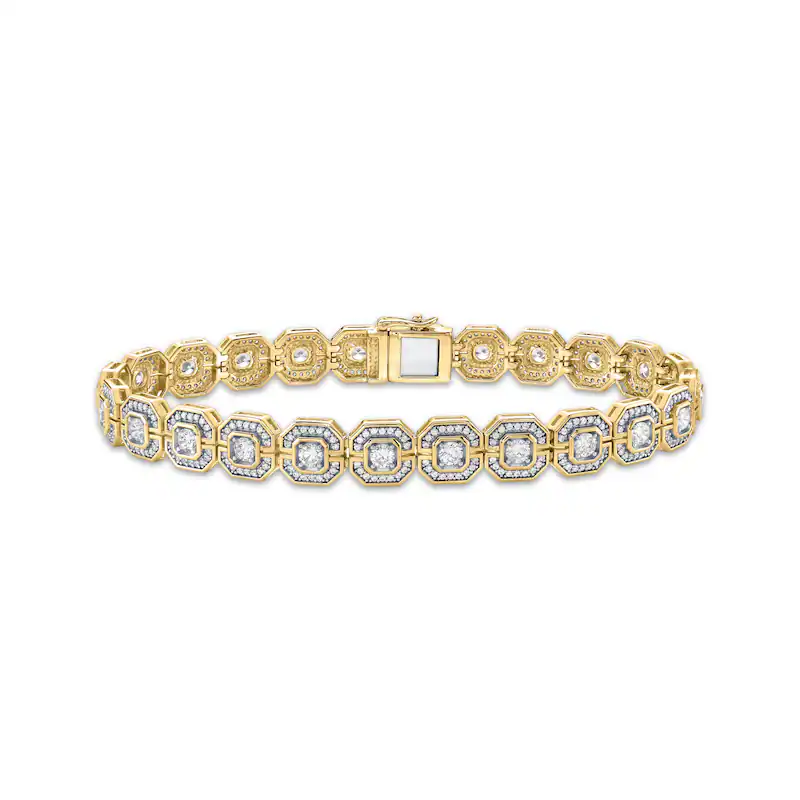 Men's KAY Lab-Grown Diamonds Octagon Link Bracelet 5 ct tw 10K Yellow Gold 8.5"