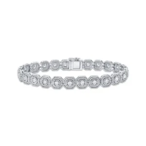 Men's KAY Lab-Grown Diamonds Geometric Link Halo Bracelet 5 ct tw 10K White Gold
