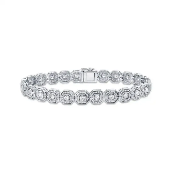 Men's KAY Lab-Grown Diamonds Geometric Link Halo Bracelet 5 ct tw 10K White Gold