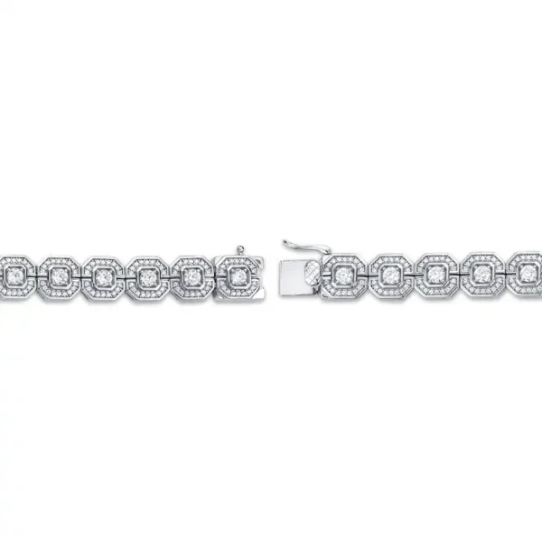 Men's KAY Lab-Grown Diamonds Geometric Link Halo Bracelet 5 ct tw 10K White Gold - Image 4