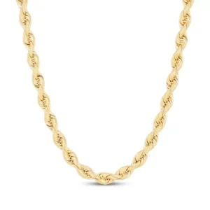 Silk Rope Chain Necklace 6.4mm Solid 14K Yellow Gold 22"
